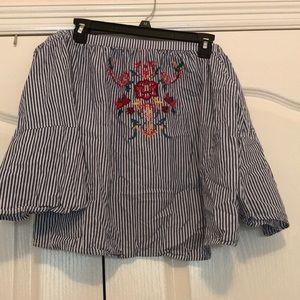 FRANCESCAS off the shoulder striped floral blouse